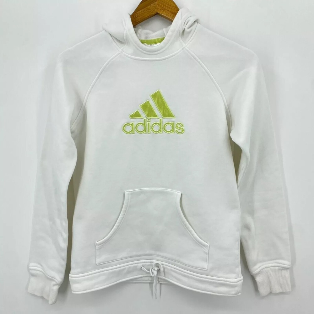 Adidas Hoodie‎ Women's Size S White Pullover Pockets Embroidered Logo Vtg Y2K